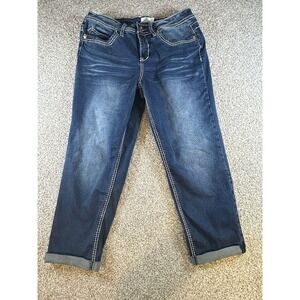 Royalty Stretch Denim Jean Capri Cropped Women's Size 12 Thick Stitch Distressed